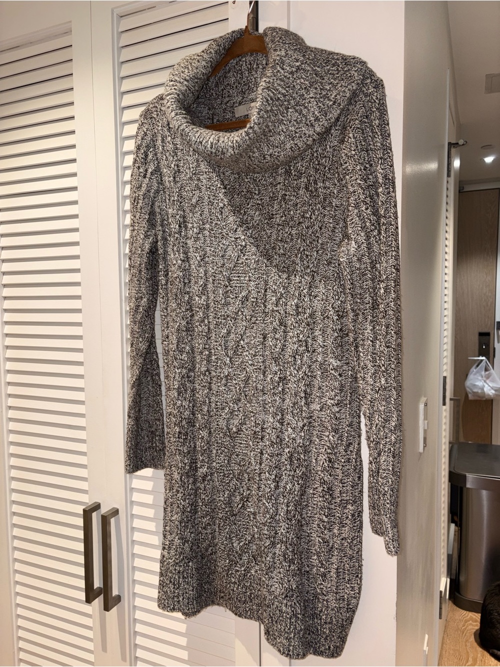 Loft Cozy Marled Gray Cowl Neck Sweater Dress